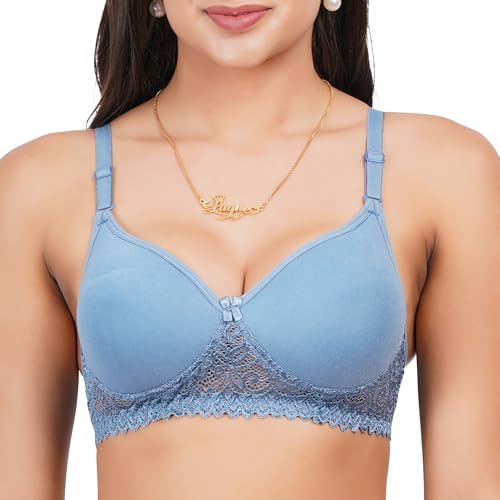 Image of Lace Padded Everyday Padded Bra for Women - Made of Pure Cotton Full Coverage Over Size Non Wired Pushup Soft Cup for T-Shirt Saree Dress Sports Garment for Daily Use Everyday