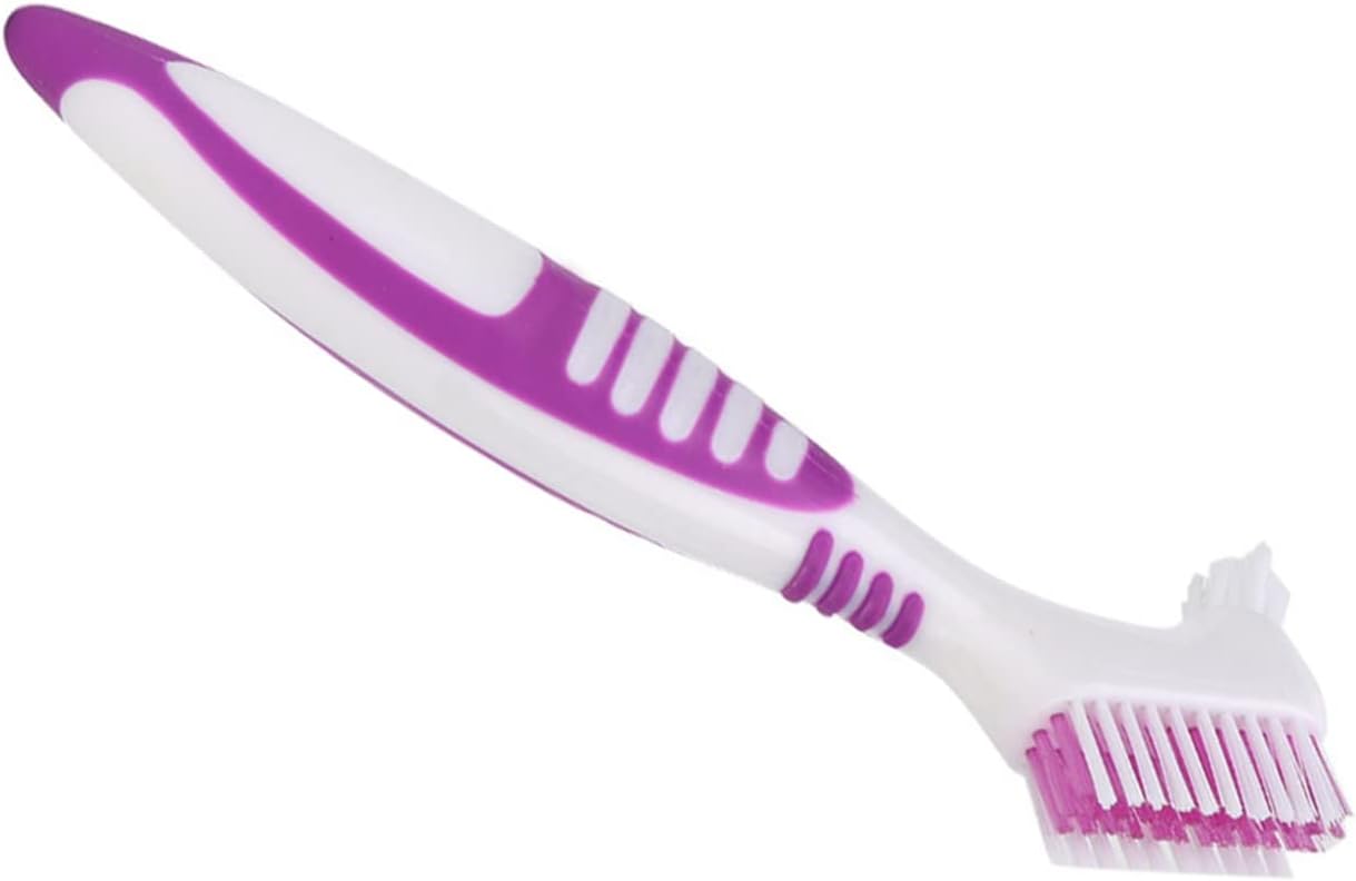 RiToEasysports 2pcs Denture Cleaning Brush Oral Care Toothbrush Removes Plaque Purple Denture Brush Easy Grip Ergonomic Handle