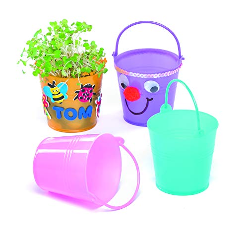 Baker Ross EF662 Mini-Plastikeimer für Kinder zum Dekorieren und Spielen - Garten und Natur (6 Stück)