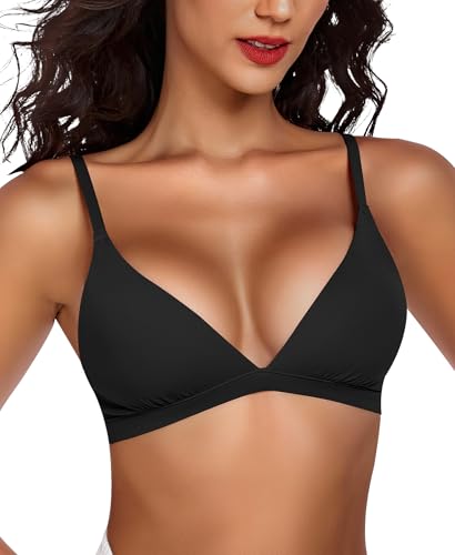 SINFLA Damen Triangel BH ohne Bügel Soft Tiefer Rückenausschnitt Ungefüttert (Schwarz,M)