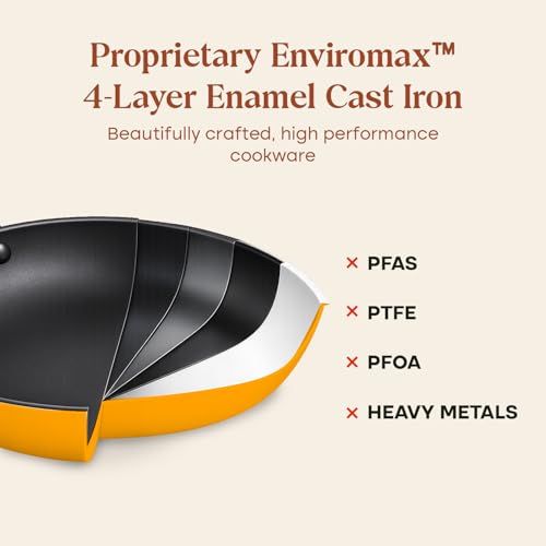 Image of CUMIN CO. LITE Cast Iron Fry Pan | 26 cm, 2L | Induction Base Cookware | 5 Years Warranty | Non Toxic Non Stick Pan for Omelette | Chemical Free Coating | No Seasoning Needed | Mustard