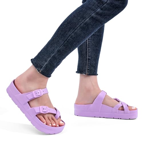 Image of Goosecret Women's Platform Sandals with Arch Support Comfortable Foam Slides Summer Beach Sandals with Adjustable Buckle Purple, 36