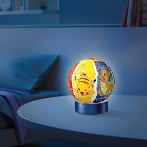 Ravensburger - Puzzle 3D Ball illuminé - Pokémon - A partir de 6 Ans - 72 pièces numérotées à Assembler sans Colle - Socle Lumineux Inclus - 11547