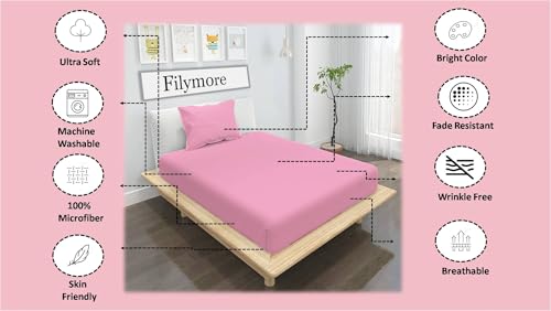 Image of Filymore Pink Solid Plain 240 TC Single Bedsheet Set with 1 Pillow Cover, Soft Microfiber Bed Sheet for Single Bed, Comfortable and Durable Bedding, Easy Care, Size 90x60 Inches