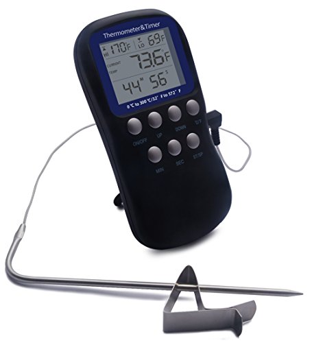 Hotloop Digital Oven Thermometer & Timer with High/Low Temperature Alarm for Candy/Yogurt Making, Deep Frying, Baking & Cooking Meat Thermometer for BBQ Grill with Probe