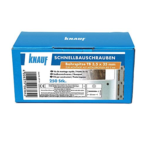 Knauf Schnellbau-Schraube TB Bohrspitze zur sicheren Fixierung von Gips-Platten auf Metall-Unterkonstruktionen bis 2-mm – Trockenbau-Schrauben, Gipsplatten-Schrauben, 3,5-mm x 35-mm (250 Stk.)