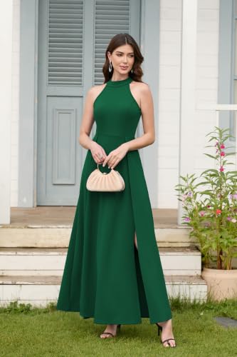 Image of MUSHARE Women's Halter Neck Sexy Split Cocktail Party Maxi Long Formal Dress