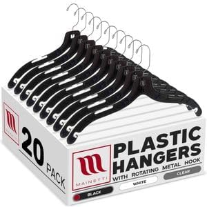 Mainetti 5400 Black Plastic Hangers - 20 Pack with 360 Swivel Metal Hook and Notches for Straps, Great for Shirts/Tops/Dresses/Jackets, 17-Inch
