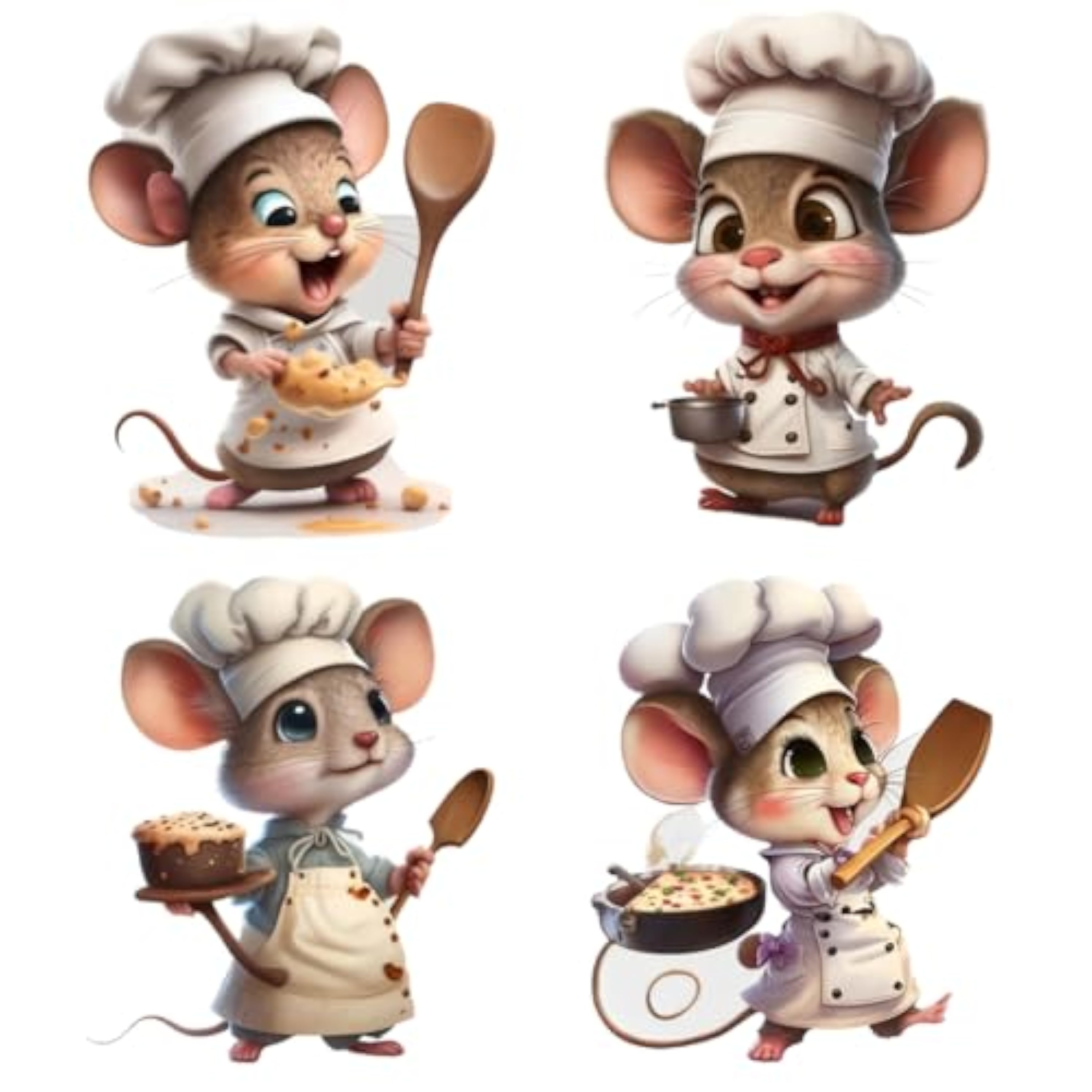 4 Piezas Pegatinas Pared Decorativas, Creativas de la Pared Lindo Ratón Maestro de Cocina Cocinar Comida, Etiqueta Autoadhesiva Para la Etiqueta Engomada Decoración del Hogar Comedor Nevera Armario