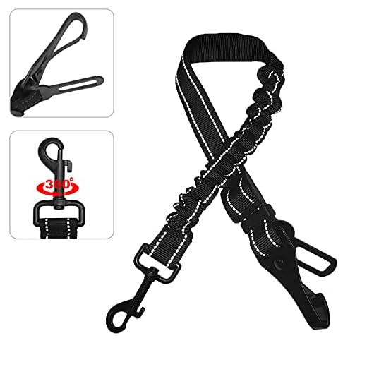 Synchain Hondenveiligheidsgordel 3-in-1, autoveiligheidsgordel voor honden, hondenriem voor huisdierauto's, autogordel voor huisdieren met elastische nylon buffer voor schokdemping