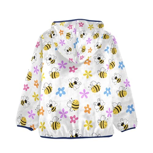 Flower and Cartoon Bee Girls Fleece Jacket Girls Fall Jacket Girls Zip Up Hoodie Girls Sherpa Jacket 2-10T2