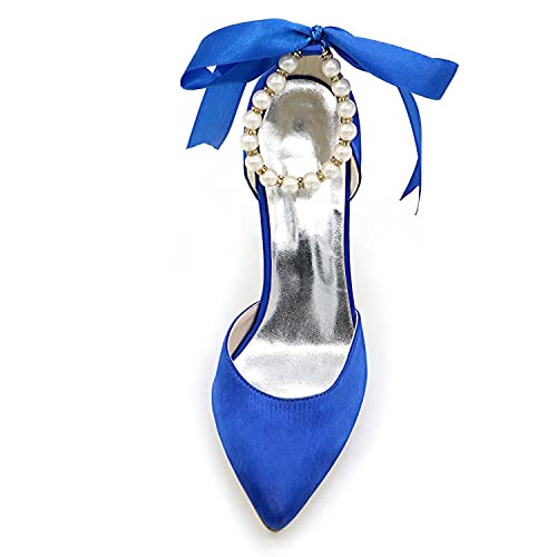 TarfiC Women's Platform Satin High Heels Pumps Closed Toe Pearl Strap Ankle Strap Shoes for Casual Work Wedding Dress Shoes3