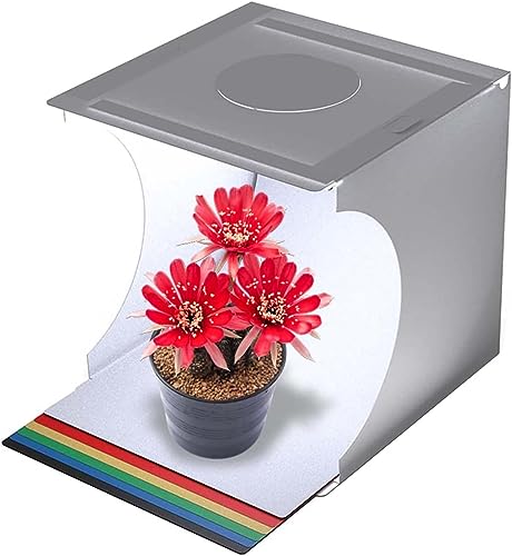 Bower Mini Photo Studio Light Box - 9\" Portable Folding Product Photography Shooting Tent Kit with 2 Bright LED Strips, 6 Double Sided Color Backgrounds