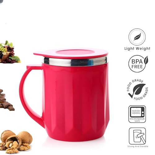 Image of Insulated Coffee Mug 350 ml - Leakproof Lid, Double Wall Stainless Steel Tea Mug, Cool Touch Outer, Travel Cup for Office & Car, Keeps Drinks Hot /Cold - Red