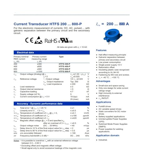 Capteur de courant HTFS200-P effet Hall 200A pour onduleur et PCB