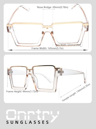 Image of Onrtry Oversized Square Blue Light Glasses for Women Men Fashion Semi Rimless Glasses Non Prescription Eyeglasses