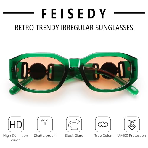 Image of FEISEDY Retro Trendy Rectangle Sunglasses Women Men Narrow Shades B2322 | |Vintage Shades |UV400 Protection |Blocks Glare |Women & Men |Comes With A Storage Case