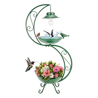 AMAZON - Homzing Bird Baths for Outdoors Solar Bird Bath with Flower Metal Stand Birdbaths for Garden Yard Backyard Decor Bowl Vintage Solar Light Lamp Bird Bath with Planter Pedestal