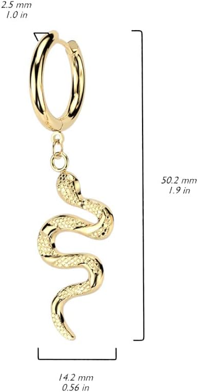18GA 316L Stainless Steel Snake Dangling Hoop Earrings, Sold as a Pair - Image 2