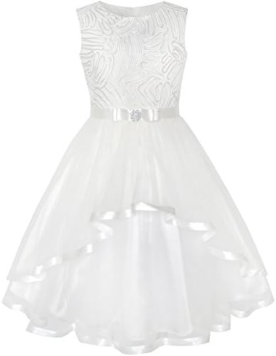 Sunny Fashion Flower Girls Dress White Belted Wedding Party Bridesmaid Size 14