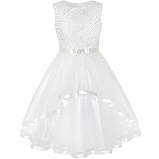 Sunny Fashion KZ65 Flower Girls Dress Off White Belted Wedding Party Bridesmaid Age 8 Years
