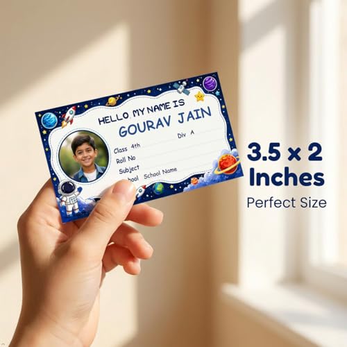 Image of Personalized School Name Labels for Kids with Photo | Waterproof Custom Sticker Set for NoteBooks | Self Adhesive Vinyl with Child Name, Class, Division | 3.5 x 2 Inches | 30 PCS (BDS-1)