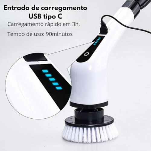 Esfregão Elétrico de Limpeza Multifuncional Escova Rotativa Sem Fio 9 Em 1 Elétrica P/Casa Multiuso