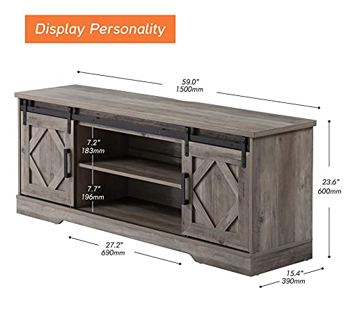 Image of WAMPAT Farmhouse Style TV Stand for 55-65 inch TV w /Distressed Wood Finish