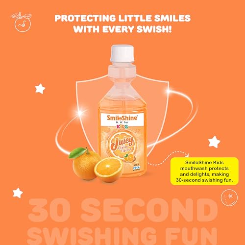 Image of SmiloShine Pack of 3 150 Milliliter Kids Mouthwash-Alcohol Free-For Fresh Breath & Protection Against Germs-Ages 3+ (Lemon Lime, Juicy Orange, Strawberry Flavour)