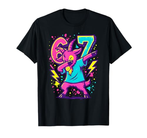 Dabbing Goat Retro 80s Aesthetic Six Seven Meme Boys Girls T-Shirt