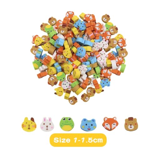 Rumyve 100 Pcs Mini Cube Erasers - Cute Animal and Fruit Shaped Pencil Erasers for Students, Party Gifts, Classroom Rewards (Animals)
