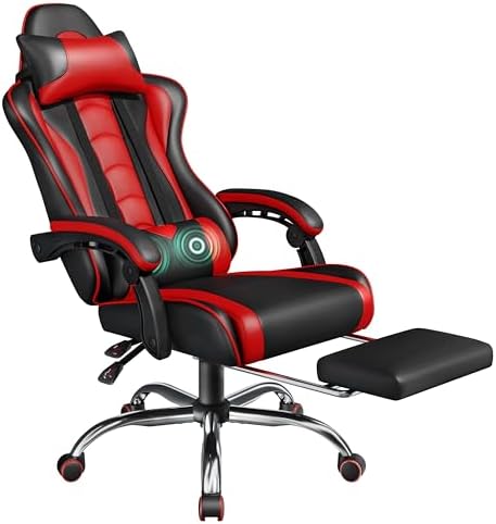 Bild 7 - Yaheetech Gaming Stuhl Ergonomischer Gaming Sessel mit Massagefunktion Computerstuhl mit Fußstütze Bürostuhl 90-135° Rückenlehne verstellbar Gamer Stuhl für für Homeoffice und Gaming Rot