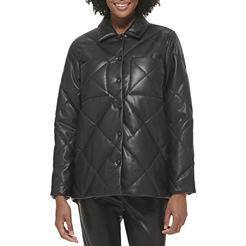 Calvin Klein Women's Faux Leather Button Front Quilted Jacket