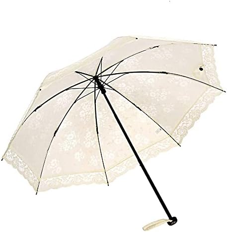 LILYXIN Vintage Lace Parasol, Women's Outdoor UV Sun Parasol Flower Embroidery Folding Umbrella, Lace Pattern for Small Umbrella Series Full of Feminine (White)