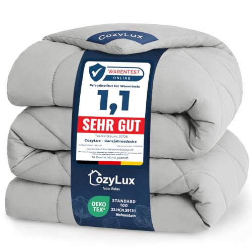 CozyLux Bettdecke 200x200cm Hellgrau für 4 Jahreszeiten – Ansicht 1
