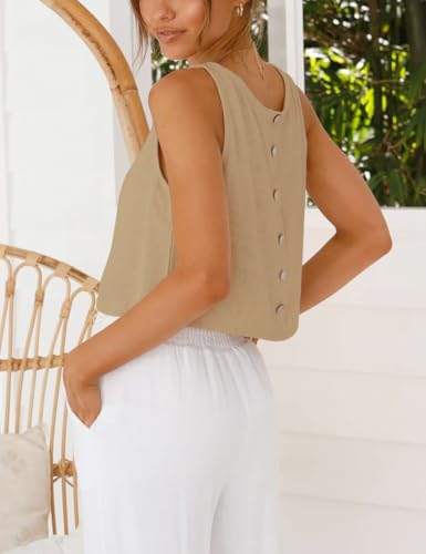Image of IDEALSANXUN Womens Linen Crop Tank Tops 2026 Spring Summer Sleeveless Tops