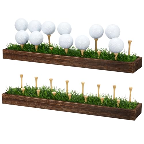 Simgoing 1 Piece Golf Ball Display Rack Floating Shelf Solid Wood Shelf Rack Wall Mounted Golf Ball Holder up to 15