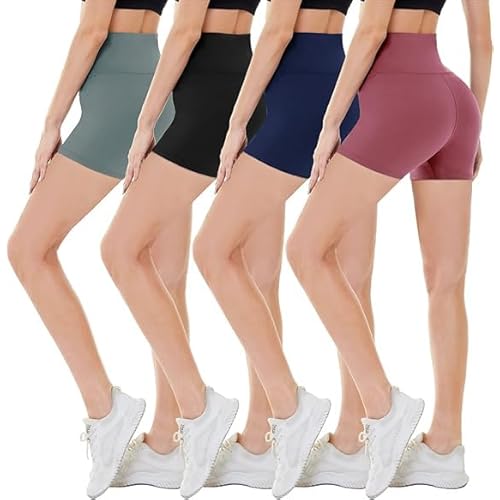 CAMPSNAIL 4 Pack Biker Shorts for Women High Waist - 5"/8" Tummy Control Soft Athletic Yoga Workout Running Gym Shorts