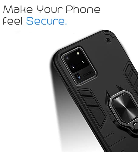 Image of Pikkme D5 Tough Armor Bumper Back Cover Case for Samsung Galaxy S20 Ultra |Ring Holder & Kickstand in-Built (Black)