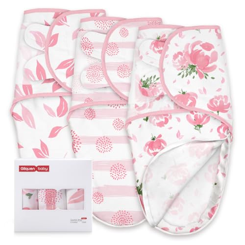 Image of GLLQUEN BABY Newborn Swaddles with Zipper, 0-3 Months, Adjustable Hook&Loop | 3-Pack, Baby Girl Swaddles Organic Cotton Womb-Like Nursery Swaddling Blanket reduces startle reflex, Soft & Skin-Friendly