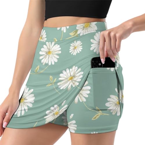 Jupe de tennis Fleur Blanche pour femme avec short intégré et poche