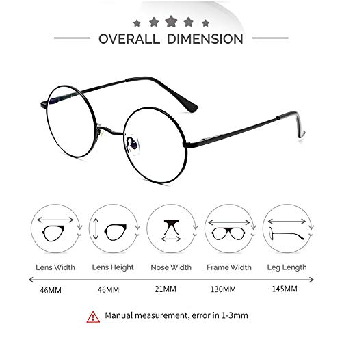 Kursan Small Round Clear Lens Glasses Non Prescription Circle Metal Frame Eyewear (Black) #TOP4