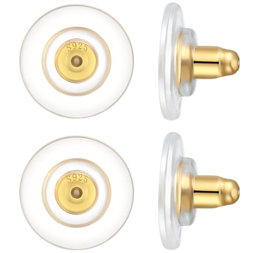 DELECOE 925 Sterling Silver Locking Earring Backs,14K Gold Plated Earring Backs Replacements for Diamond Studs Hypoallergenic Secure Earring Backs Gold