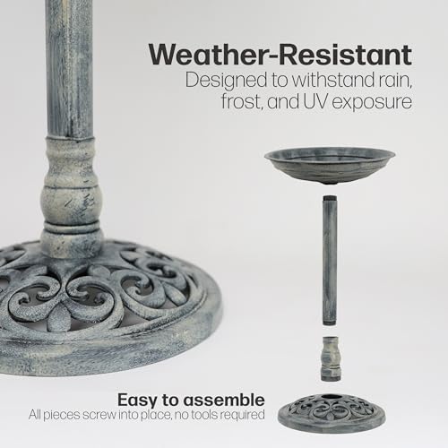 DIVCHI Bird Bath for Garden Freestanding Birdbaths Wild Birds Baths Feeder Bowl Pedestal Birdbath for Outdoors Patio Yard & Lawn Décor (Grey Classic Bird Bath) - Image 3