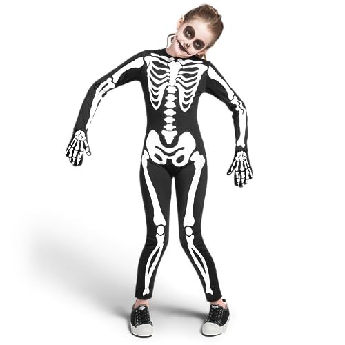 Spooktacular Creations Halloween Kids Skeleton Costume, Unisex Glow in the Dark Skeleton Jumpsuit with Gloves for Boys, Girls Halloween Dress Up, Role Play, Cosplay Party-S by Spooktacular Creations - Used condition - Image 8