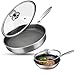 LTLCLZ 28cm Stainless Steel Wok Pan with Glass Lid,Skillet Nonstick,Stir Frying Pan Induction Compatible for Gas Electric Induction Ceramic Stoves and Oven Resistant (Stainless Steel)
