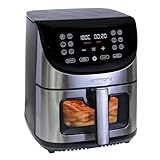 Kenmore Air Fryer - Aerogrill, Non-Stick Frying Basket, French Fry, Digital Touch Screen, 12 Presets, Freidora Eléctrica, Countertop Cooking Kitchen Appliance, Stainless Steel, 8 Quart Black