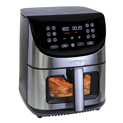 Kenmore Air Fryer - Aerogrill, Non-Stick Frying Basket, French Fry, Digital Touch Screen, 12 Presets, Freidora Eléctrica, Countertop Cooking Kitchen Appliance, Stainless Steel, 8 Quart Black