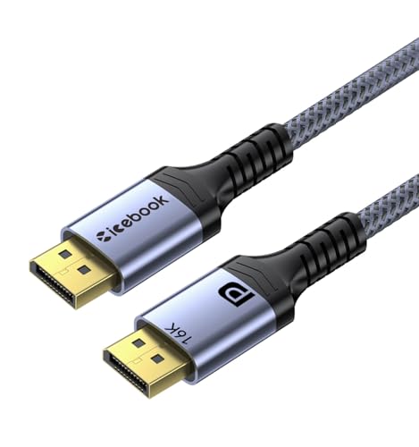 Image of 6FT Displayport to Displayport 2.1 Cable, 80Gbps Display Port to Display Port Cable, 16K@60Hz /8K@120Hz /4K@240Hz /2K@360Hz DP to DP 2.1 Cord for DP80, HDR, DSC, FreeSync Gaming Monitor, 5090, 7900XTX