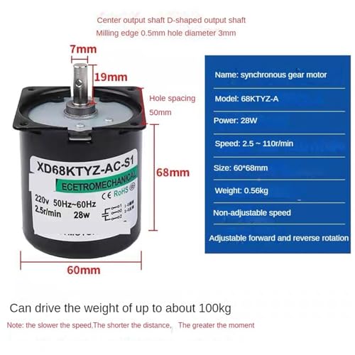 Moteur synchrone réversible 220V 28W XD68KTYZ de petite taille - 3